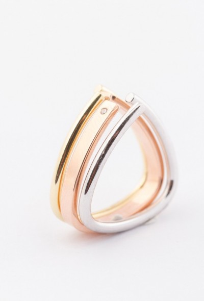 Tri-color losse design ringen met in elk een briljant