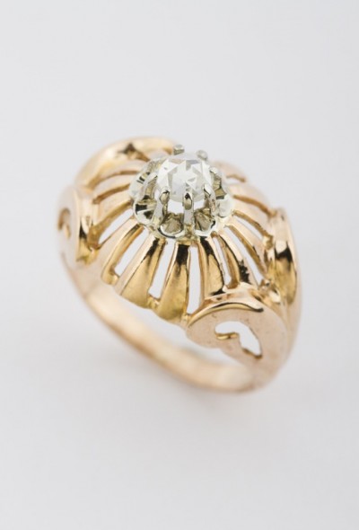 Gouden ring met roos diamant (50er jaren)