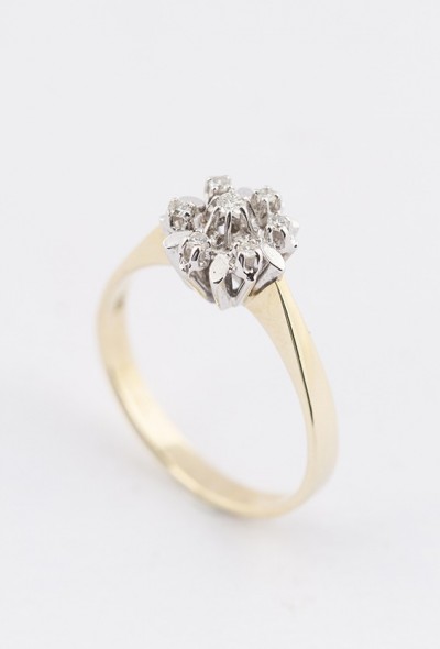 Wit/geel gouden entourage ring met een briljant en diamanten