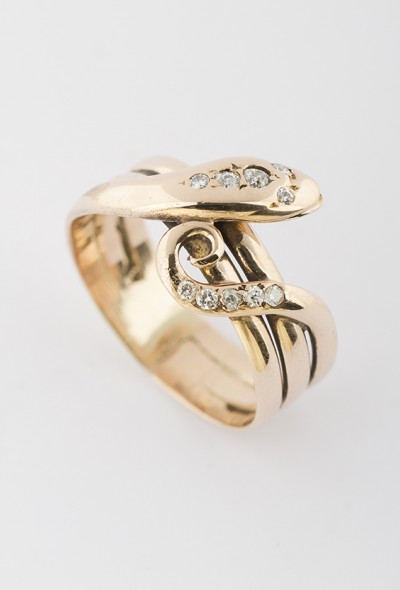 Gouden slangen ring met briljant