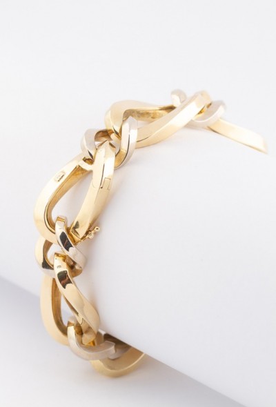 Wit/geel gouden schakel armband